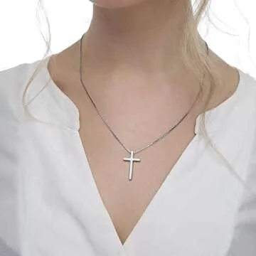 IEFSHINY Silver Cross Necklace for Men - 20 Inch Gift