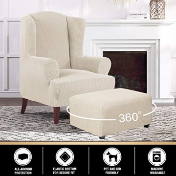 PrinceDeco Stretch Ottoman Cover - Luxurious Checked Design