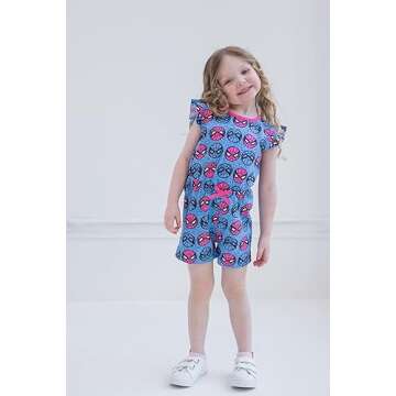 Marvel Spider-Man Little Girls French Terry Romper Blue 7-8