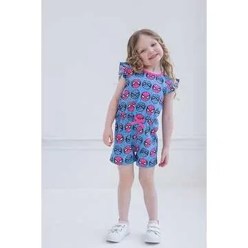 Marvel Spider-Man Little Girls French Terry Romper Blue 7-8