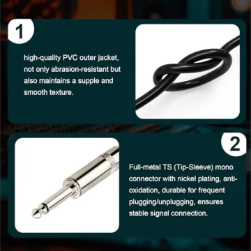 MOOKEERF 1/4" Speaker Cable - 2PCS 15 Feet Instrument Cable for Guitar