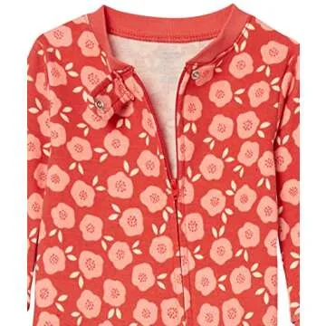 Amazon Essentials Baby Girls' Snug-Fit Cotton Footed Sleeper Pajamas - Pack of 3