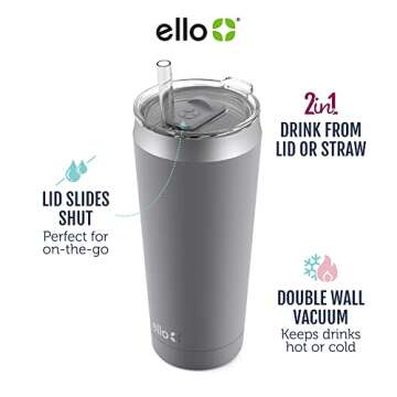 Ello Beacon Vacuum Insulated Stainless Steel Tumbler with Optional Straw, 24 oz, Cashmere Pink