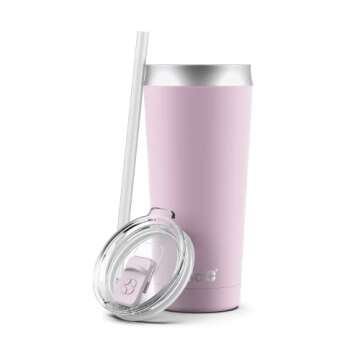 Ello Beacon Vacuum Insulated Stainless Steel Tumbler with Optional Straw, 24 oz, Cashmere Pink