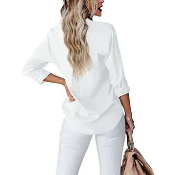 Diosun Women's V Neck Button Down Shirt for Office & Casual
