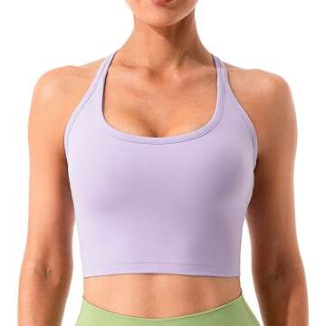 Lavento Women's Longline Sports Bras Yoga Racerback Crop Top with Built in Bra (Silky Lilac, 4)