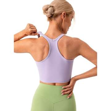 Lavento Women's Longline Sports Bras Yoga Racerback Crop Top with Built in Bra (Silky Lilac, 4)