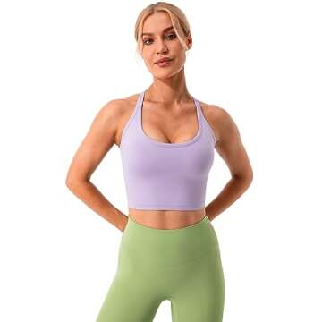 Lavento Women's Longline Sports Bras Yoga Racerback Crop Top with Built in Bra (Silky Lilac, 4)