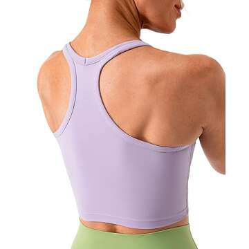 Lavento Women's Longline Sports Bras Yoga Racerback Crop Top with Built in Bra (Silky Lilac, 4)