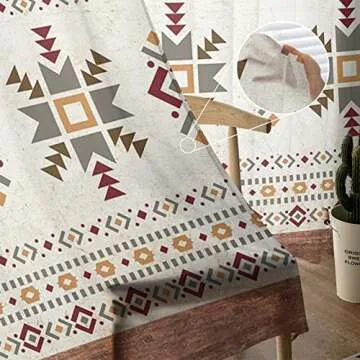 Hokiten Southwestern Sheer Curtains 84 Inch Length 2 Panels Set, Retro Ethnic Tribes Geometric Semi Sheer Curtain for Living Room, Beige Western Voile Window Curtains Sheer Drapes for Bedroom