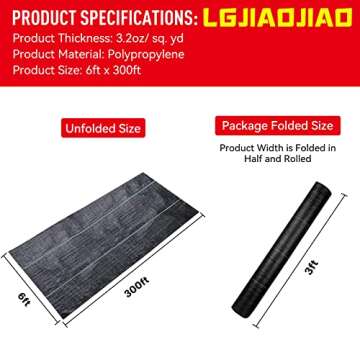 3.2oz-6ftx300ft Weed Barrier Landscape Fabric Heavy Duty, Weed Block Gardening Ground Cover Mat, Wee...