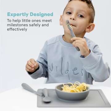 ezpz Happy Bowl - 24 Months + (Gray) - 100% Silicone Suction Bowl with Built-in Placemat – Dishwasher Safe