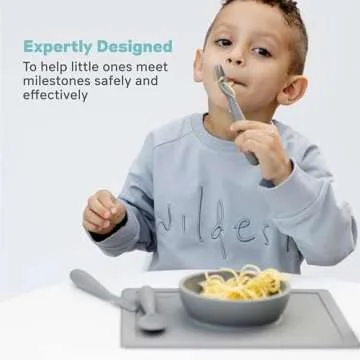 ezpz Happy Bowl - 24 Months + (Gray) - 100% Silicone Suction Bowl with Built-in Placemat – Dishwasher Safe