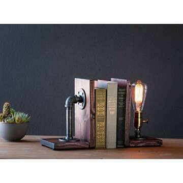 Steampunk Table Lamp with Edison Bulb & Wood Base