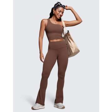 CRZ YOGA Butterluxe High Waist Mini Flared Leggings for Women 31.5" - Bootcut Yoga Pants with Pocket Casual Lounge Comfy Coffee Brown Large