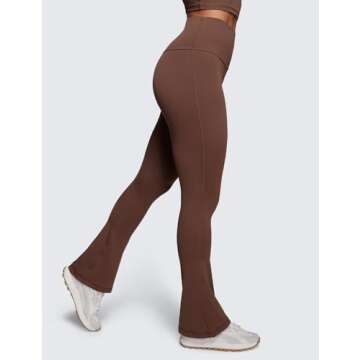 CRZ YOGA Butterluxe High Waist Mini Flared Leggings for Women 31.5" - Bootcut Yoga Pants with Pocket Casual Lounge Comfy Coffee Brown Large