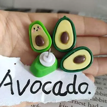 XQingmei Avocado Push Pins40 Pieces Cartoon Thumbtack Resin Avocado Fruit Push Pins Decorative Pins Office Supplies for Message Photo Postcard Note Paper Stationery(Avocado)
