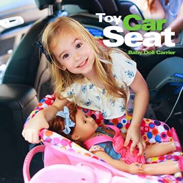 Joovy Toy Car Seat Baby Doll Carrier Featuring Crash-Tested Latch System for Safety, Machine-Washable Cover for Easy Cleaning, and Five-Point Harness - Fits Dolls 12” to 22”, Pink