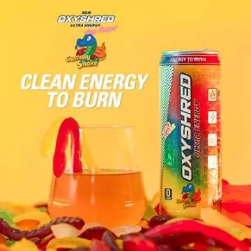 EHP Labs OxyShred Healthy Energy Drink - Zero Sugar Energy Drinks with Amino Acids, Green Tea Extract, Vitamin C & L Carnitine - Zero Carbs, Zero Calories, Clean Caffeine, Gummy Snake (12-Pack)