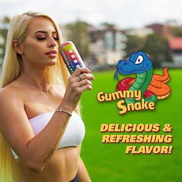 EHP Labs OxyShred Healthy Energy Drink - Zero Sugar Energy Drinks with Amino Acids, Green Tea Extract, Vitamin C & L Carnitine - Zero Carbs, Zero Calories, Clean Caffeine, Gummy Snake (12-Pack)