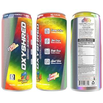EHP Labs OxyShred Healthy Energy Drink - Zero Sugar Energy Drinks with Amino Acids, Green Tea Extract, Vitamin C & L Carnitine - Zero Carbs, Zero Calories, Clean Caffeine, Gummy Snake (12-Pack)