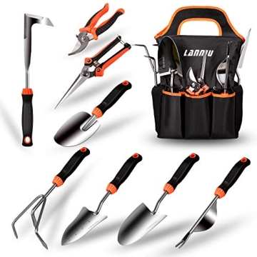 LANNIU Garden Tool Set - Complete 9 Piece Stainless Steel Kit for Gardening Enthusiasts