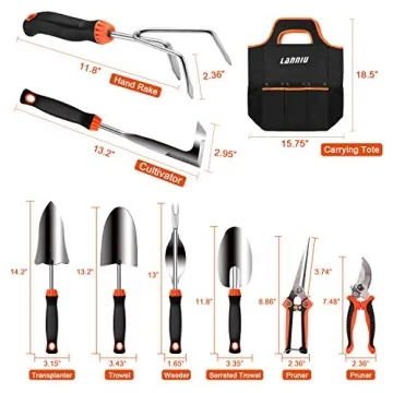 LANNIU 9 Piece Stainless Steel Garden Tool Set