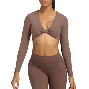 Trendy Aoxjox Deep V Long Sleeve Crop Top for Women