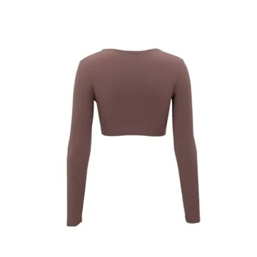 Trendy Aoxjox Deep V Long Sleeve Crop Top for Women