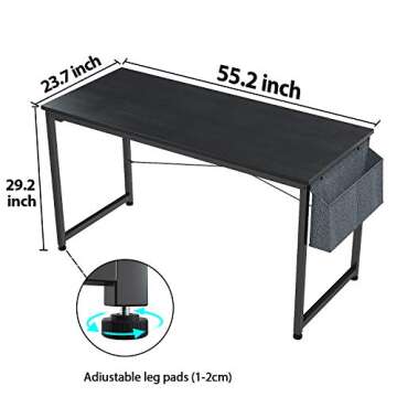 Foxemart 55" Computer Desk Modern Sturdy Office Desk 55 Inch Writing Study Desk Simple PC Laptop Notebook Table with Storage Bag and Iron Hook for Home Office Workstation, Black