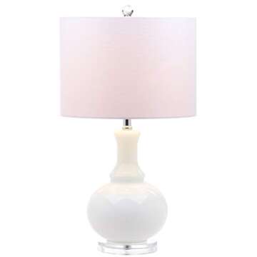 SAFAVIEH Lighting Collection Franny Modern Contemporary White Glass 28-inch Bedroom Living Room Home Office Desk Nightstand Table Lamp Set of 2 (LED Bulbs Included)