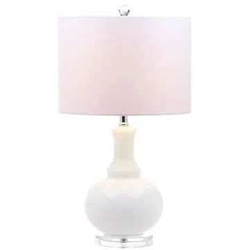 SAFAVIEH Lighting Collection Franny Modern Contemporary White Glass 28-inch Bedroom Living Room Home Office Desk Nightstand Table Lamp Set of 2 (LED Bulbs Included)