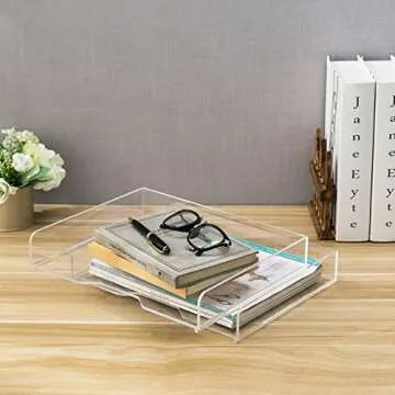 MyGift Premium Clear Acrylic Stackable Office Desk Paper Tray Document Letter Sorter, Desktop File Folder Mail Stationery Storage Organizer Stacking Rack, Set of 2