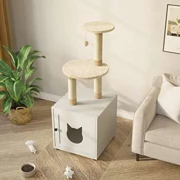 Stylish FavePaw Cat Litter Box Enclosure with Tree Tower