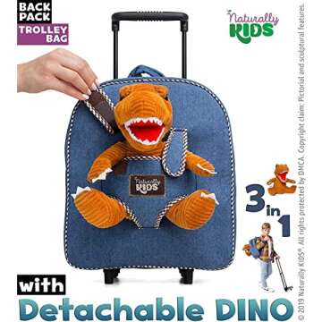 Toddler Luggage for Boys w Dinosaur Toys, Kids Rolling Backpack for Boys, Toddler Suitcase, Gifts for 3 4 5 6 Year Old
