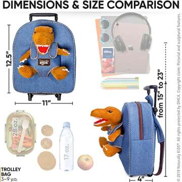 Toddler Luggage for Boys w Dinosaur Toys, Kids Rolling Backpack for Boys, Toddler Suitcase, Gifts for 3 4 5 6 Year Old