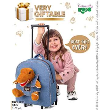 Toddler Luggage for Boys w Dinosaur Toys, Kids Rolling Backpack for Boys, Toddler Suitcase, Gifts for 3 4 5 6 Year Old
