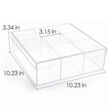 HOUSIM Clear Condiment Organizer and Tea Bag Holder, Acrylic Stash Box 9-Slot Clear Organizer with L...