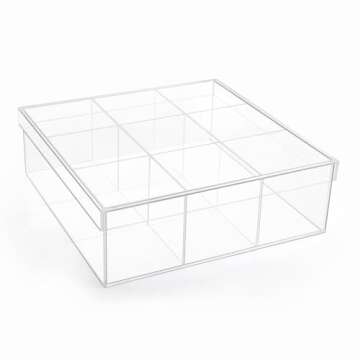 HOUSIM Clear Condiment Organizer and Tea Bag Holder, Acrylic Stash Box 9-Slot Clear Organizer with Lid for Snack Multi-Functional Tea Bag, Sugar Packet, Coffee Container Caddy Box