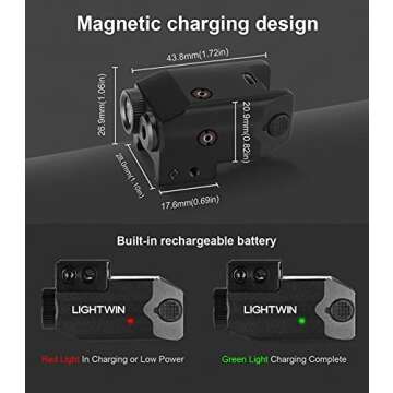 LIGHTWIN Green Laser Light Combo 350 Lumens Tactical Flashlight with USB Rechargeable for Pistols Handguns, Laser Sights Pistol Light, Fit Picatinny Rail