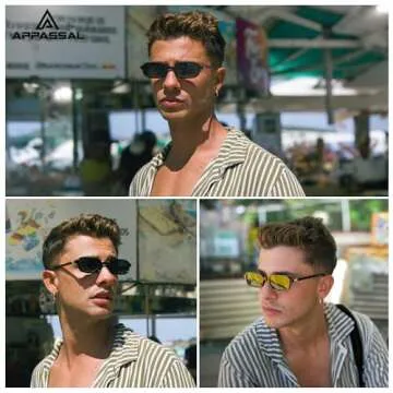 Appassal Retro Rectangular Sunglasses for Women Vintage Fashion Trendy Funny Small 90s Square Sunnies 2025 AP3698 Black/Grey+Black/Brown