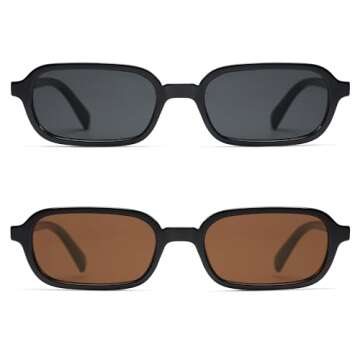 Appassal Retro Rectangular Sunglasses for Women Vintage Fashion Trendy Funny Small 90s Square Sunnies 2025 AP3698 Black/Grey+Black/Brown