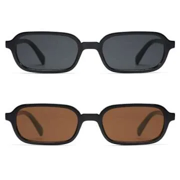 Appassal Retro Rectangular Sunglasses for Women Vintage Fashion Trendy Funny Small 90s Square Sunnies 2025 AP3698 Black/Grey+Black/Brown