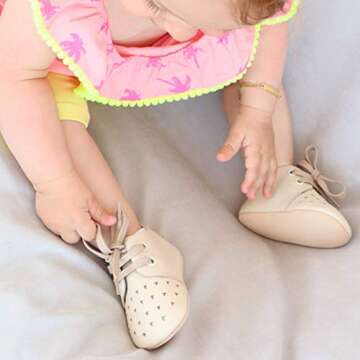 Ella Bonna Oxford Baby Boy Shoes, Leather Sole, Leather Baby Shoes, Toddler Girl Baby Walking Shoes, Newborn Infant Mini Kids Crib Baby Moccasins (Summer Beige, US 1)