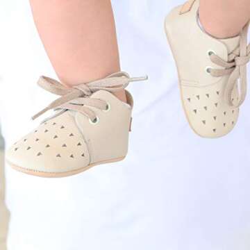 Ella Bonna Oxford Baby Boy Shoes, Leather Sole, Leather Baby Shoes, Toddler Girl Baby Walking Shoes, Newborn Infant Mini Kids Crib Baby Moccasins (Summer Beige, US 1)