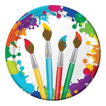 Art Painting Birthday Party Supply Pack! Bundle Includes Paper Plates, Napkins, Cups & Silverware for 8 Guests
