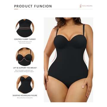 FeelinGirl Body Shaper for Women Tummy Control Thong Shapewear Seamless Faja Strapless Slimming Body...