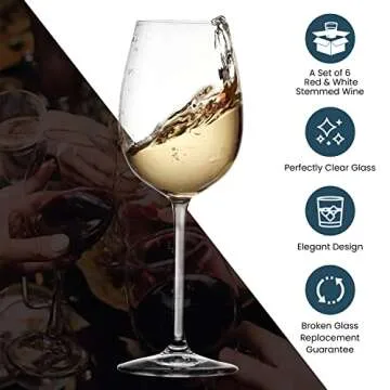 Modvera Stemmed Wine Glasses for Elegant Wine Enjoyment - Set of 6