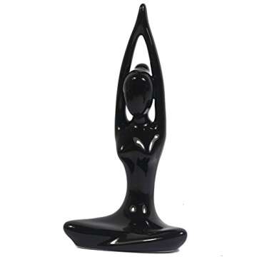 Decorative Porcelain Ceramic Yoga Pose Yoga Figurine Statue, Namaste Buddhist Meditation Room Yoga Instructor Collection Gifts for Yoga Lovers (D 4.25" (Black))