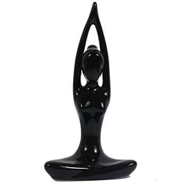 Decorative Porcelain Ceramic Yoga Pose Yoga Figurine Statue, Namaste Buddhist Meditation Room Yoga Instructor Collection Gifts for Yoga Lovers (D 4.25" (Black))